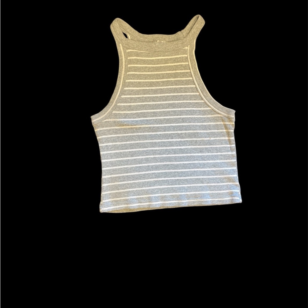 Gray and White Striped Crop Top